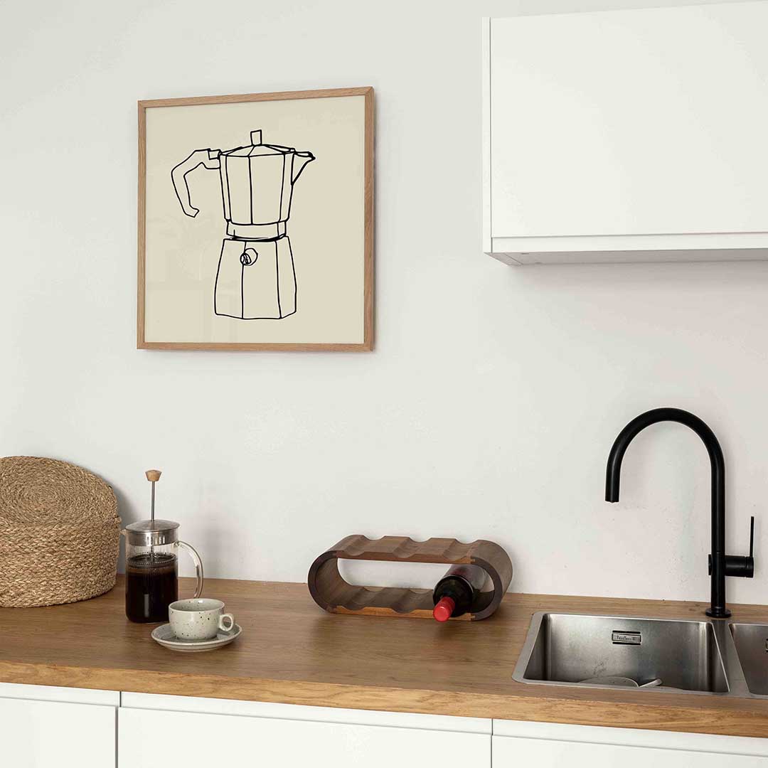 Koffiepot schets – keukenposter in vierkant formaat
