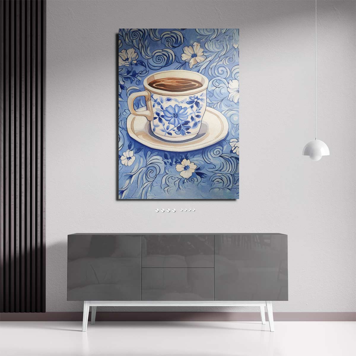 Blauwe Koffieochtend – staande wandkunst voor woonkamer of interieur