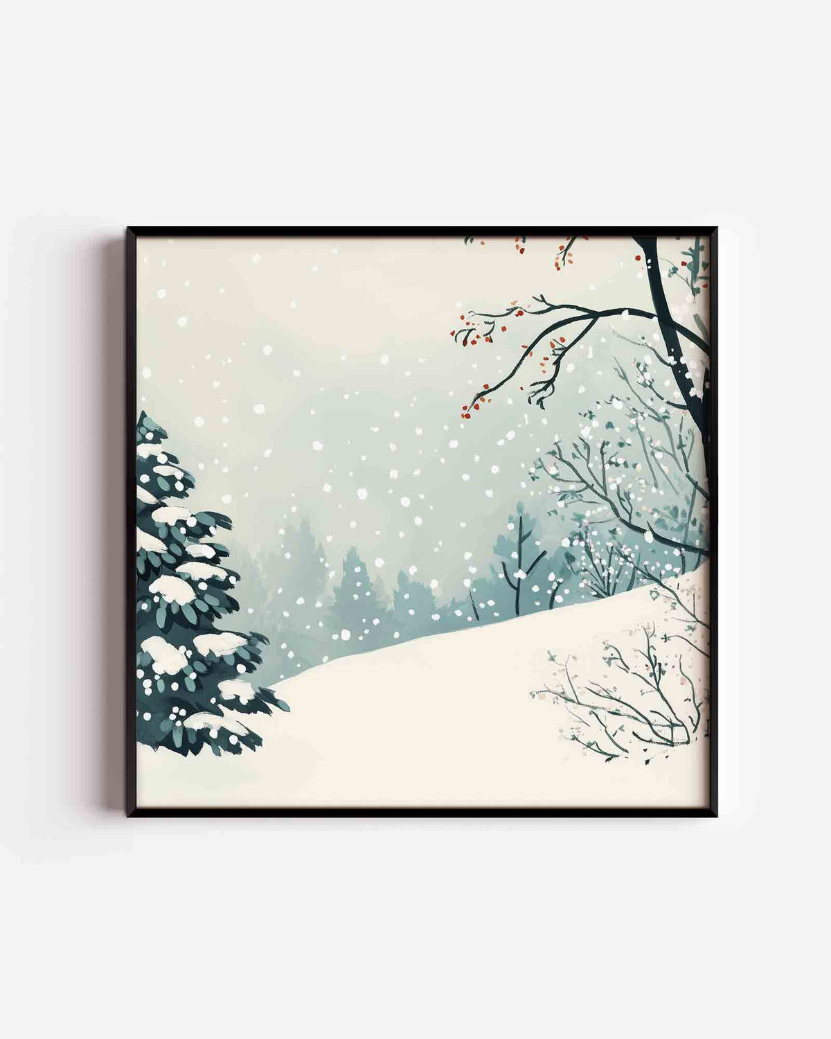 Winterlandschap met sneeuw – vierkante kinderposter als wanddecoratie