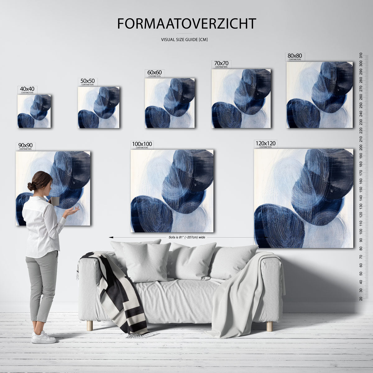 Abstracte blauwe vormen – vierkante muurposter met abstracte vormen
