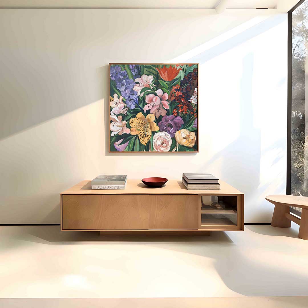 Bloemenpracht – vierkante bloemen wanddecoratie van WallArtistic