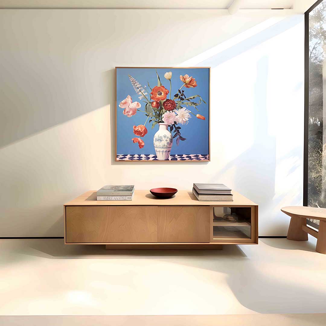 Bloemen in vaas – vierkante bloemen wanddecoratie van WallArtistic