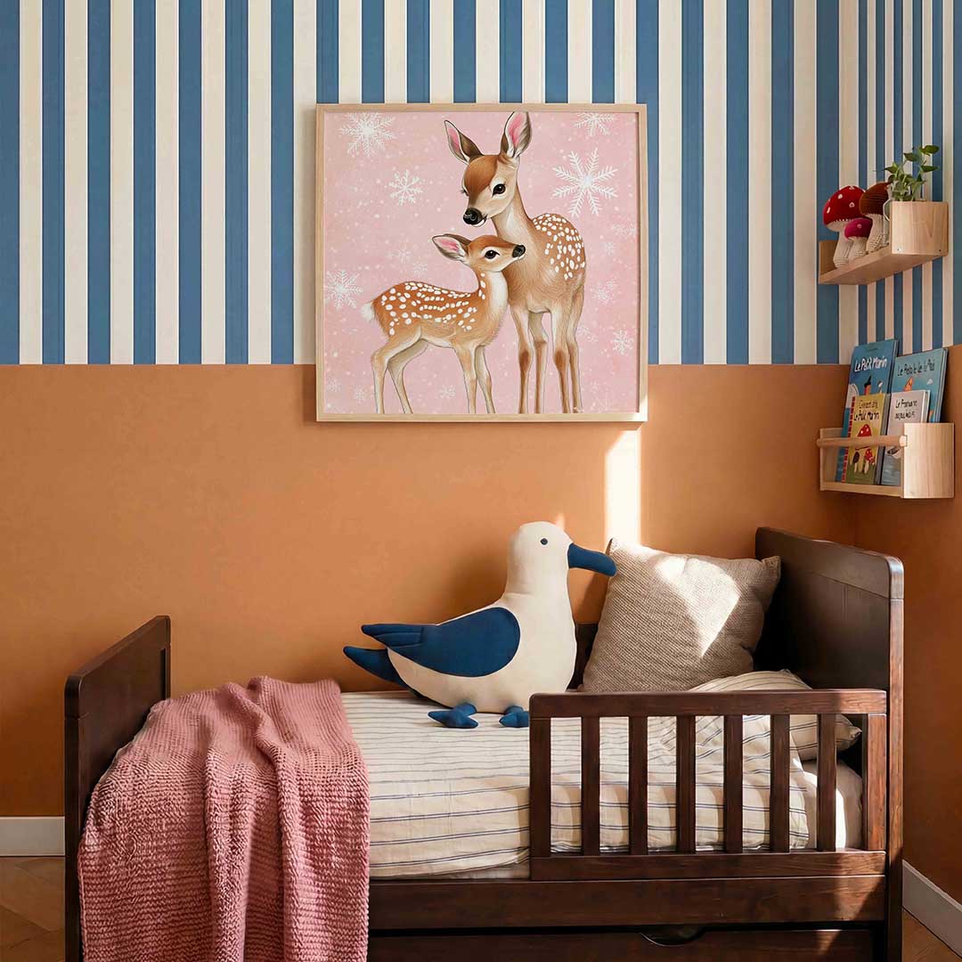 Herten op roze – kids poster in vierkant formaat