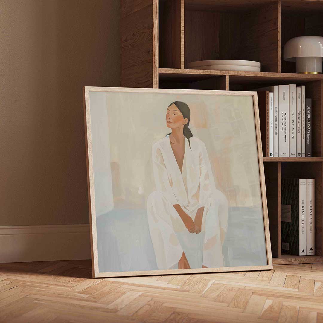 Zittende vrouw – moderne wandkunst als vierkante poster
