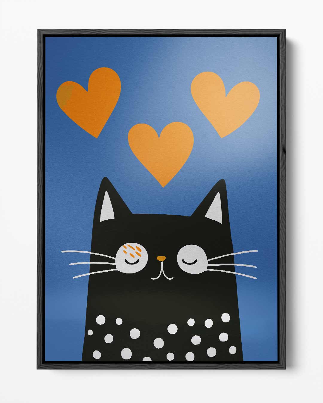 Vrolijke Kat met Liefdesharten – portret kunstwerk als wanddecoratie