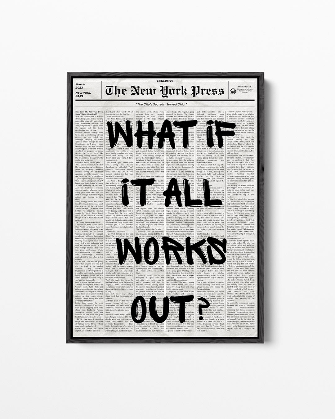 Krant met zwarte tekst – staand wanddecoratie kunstwerk