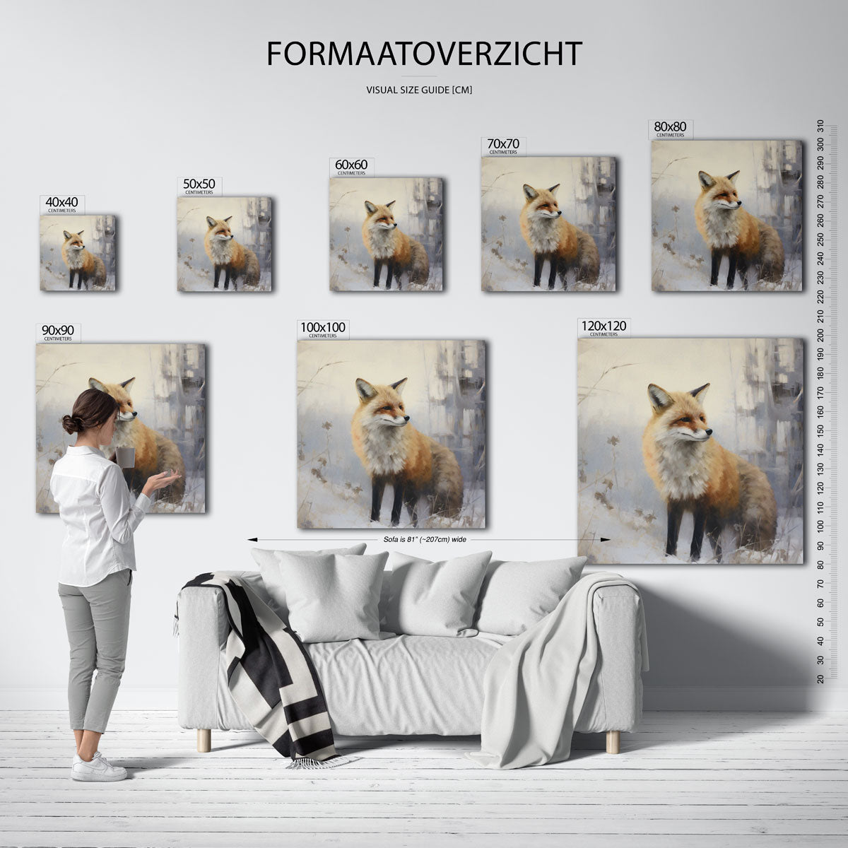Vos in winterlandschap – vierkante muurposter voor kerst
