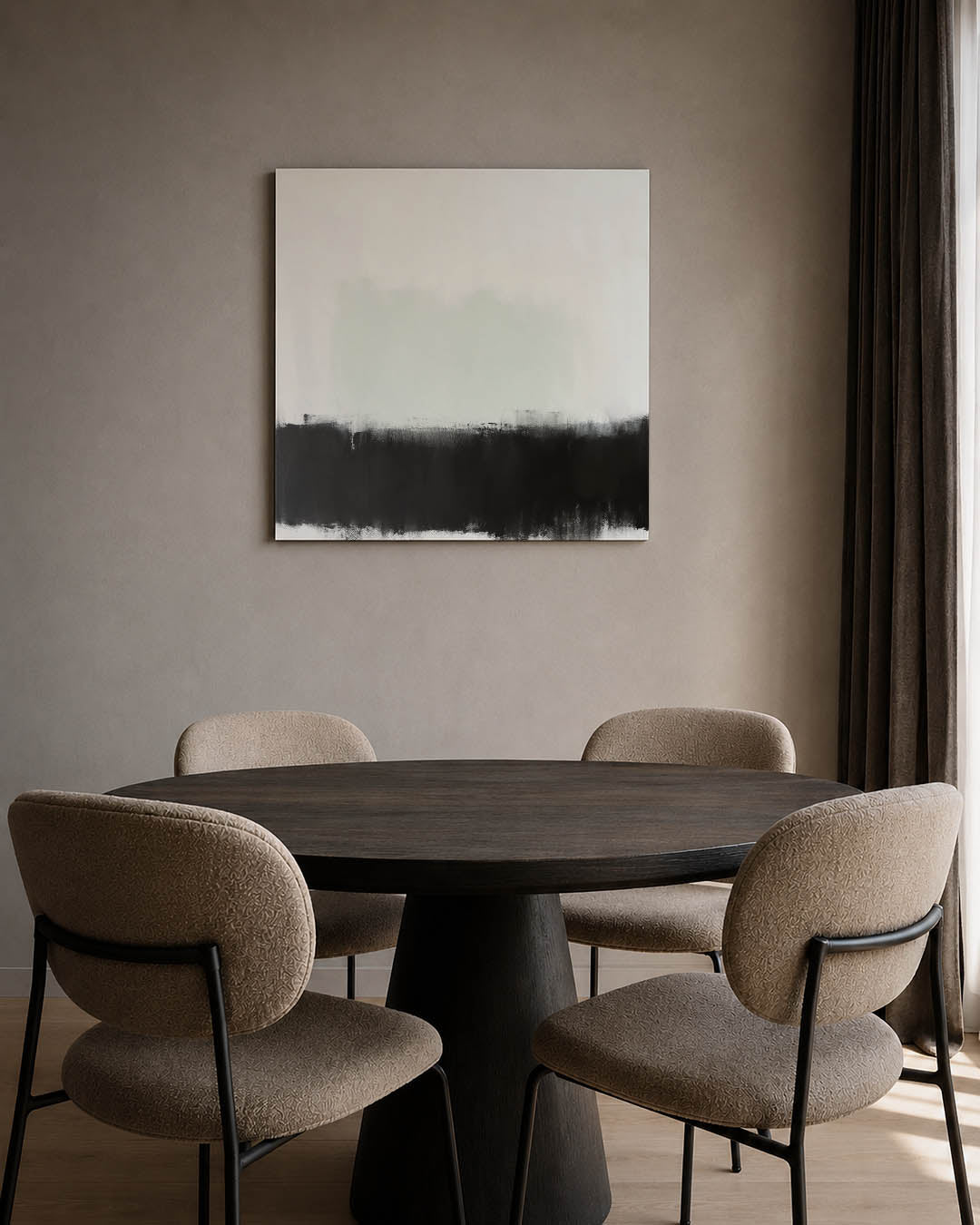 Abstract kunstwerk – tweede productweergave – een abstract kunstwerk met donkere tinten en een rustige visuele opbouw.