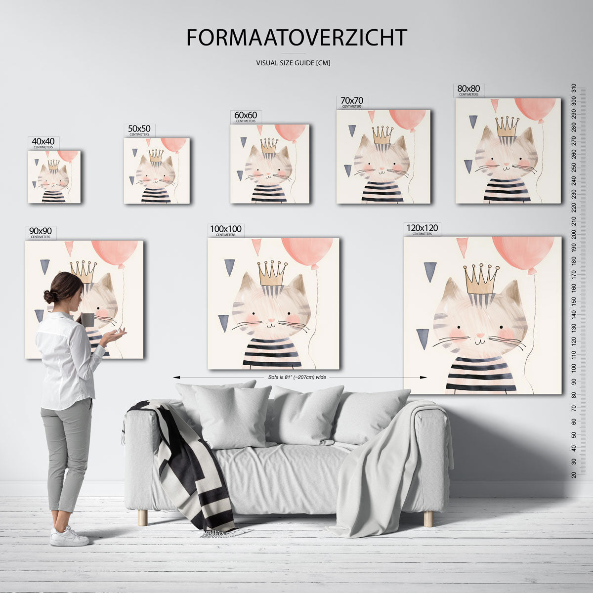 Kat met kroon – vierkante muurposter voor de kinderkamer