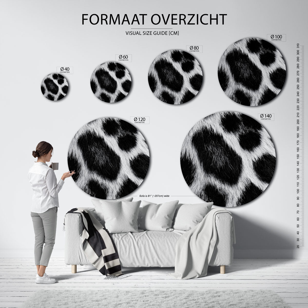 Dierenprint zwart wit – safari wandkunst als moderne muurcirkel