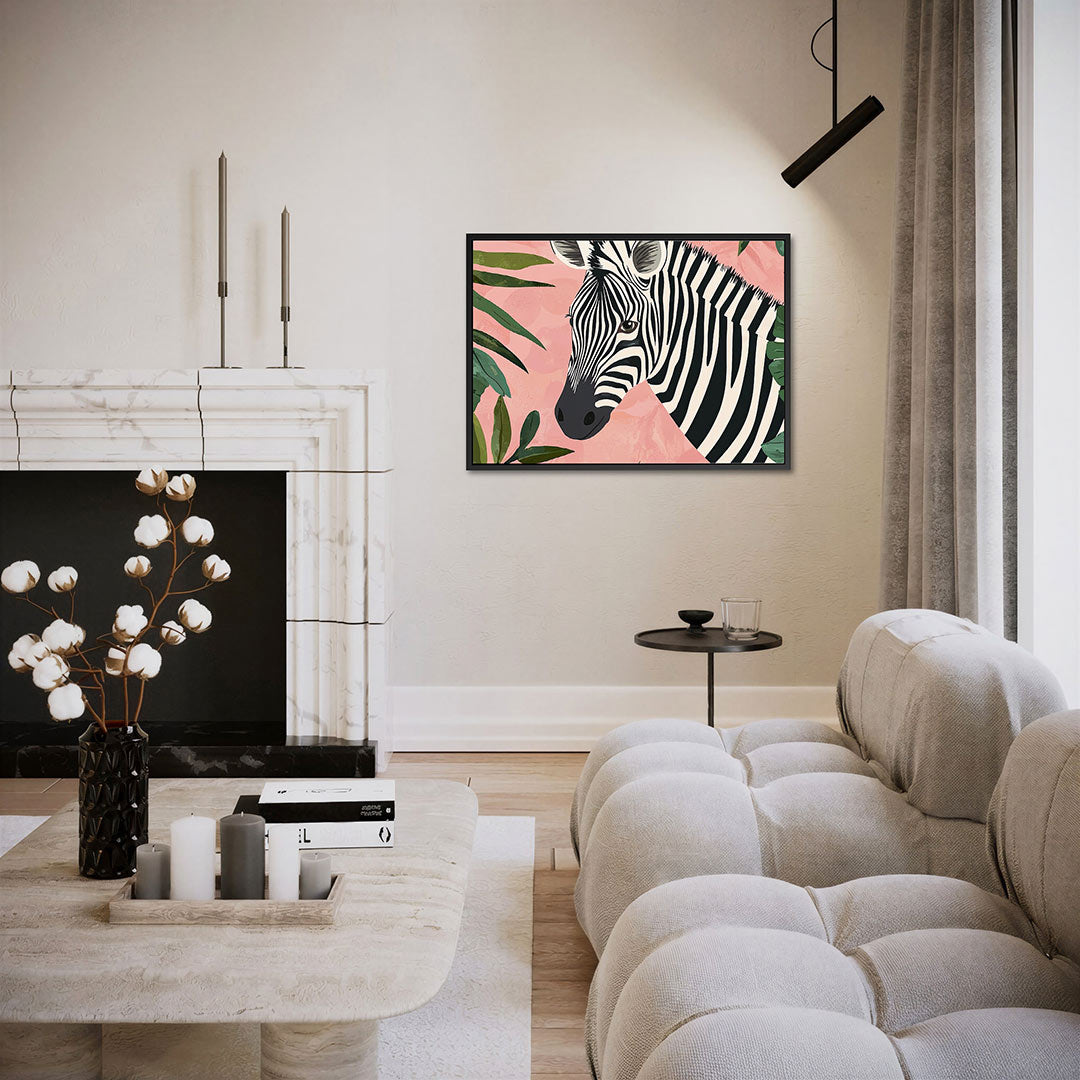 Zebra en bladeren – Dieren kunstwerk – liggende wanddecoratie