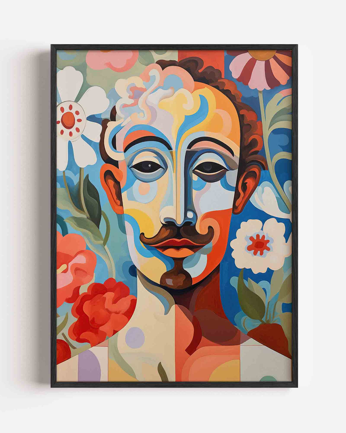 Gezicht met bloemen – botanische portret poster als wanddecoratie