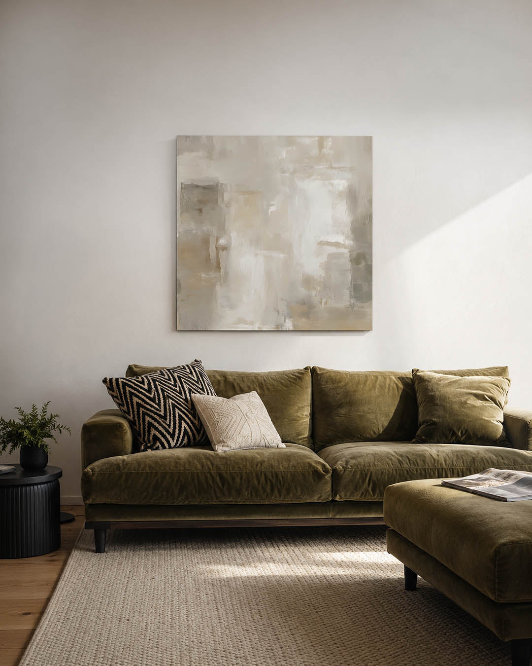 Zachte kleuren harmonie kunstwerk – derde productweergave – dit werk toont een subtiele mix van beige en grijs, met zachte