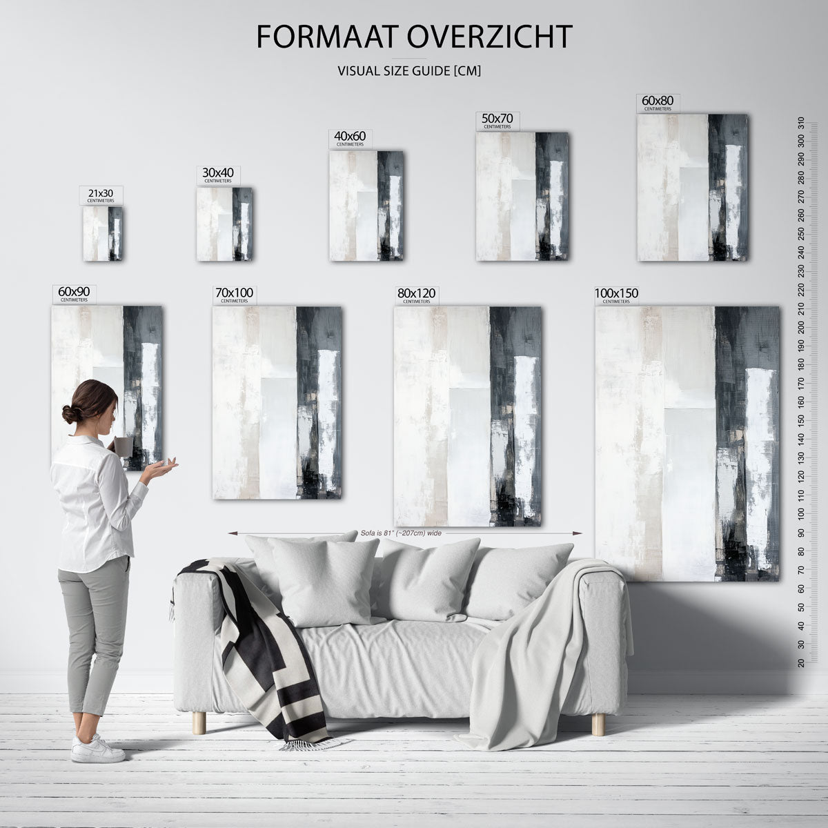 Abstracte grijstinten – staande muurposter met abstracte vormen