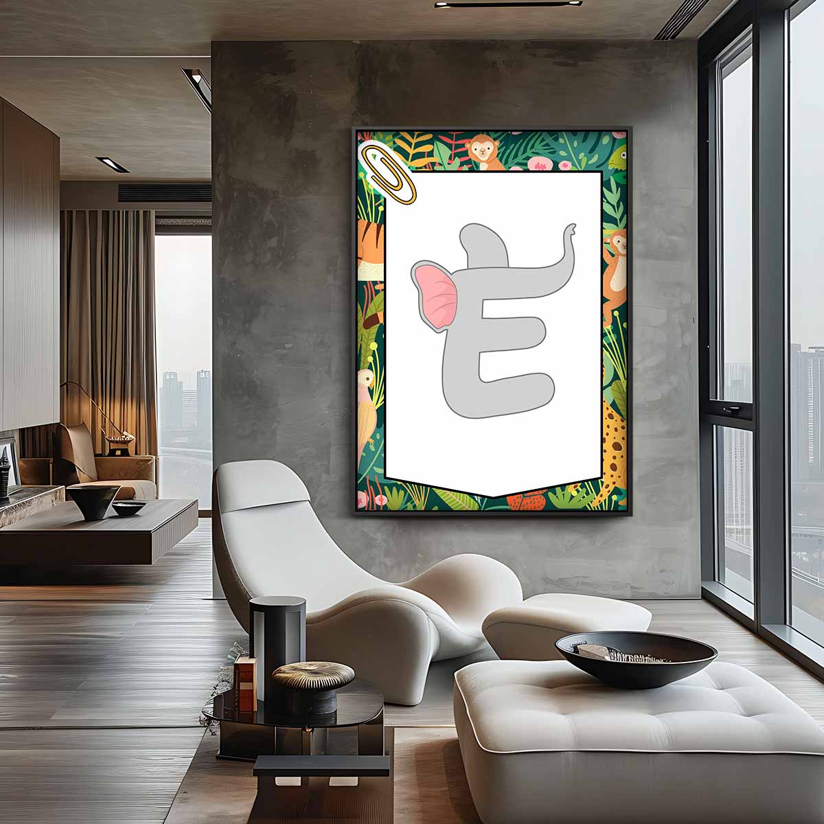 Speelse Olifanten Letterkunst – canvas wanddecoratie in portret formaat
