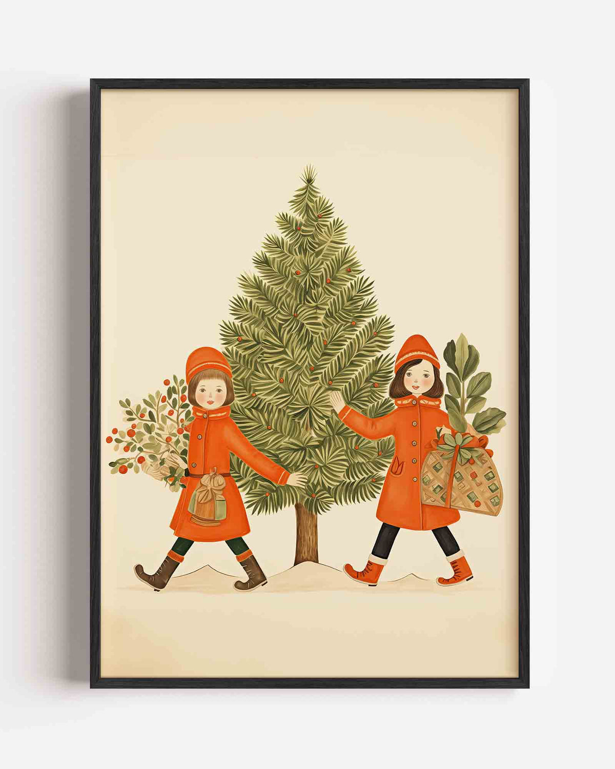 Kinderen met kerstboom – kerst portret poster als wanddecoratie