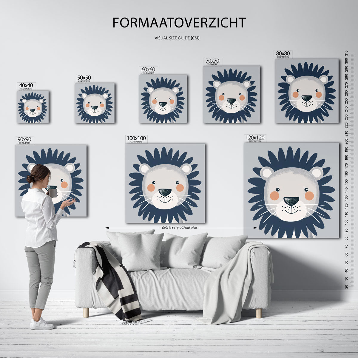 Leeuw met manen – vierkante muurposter voor de kinderkamer