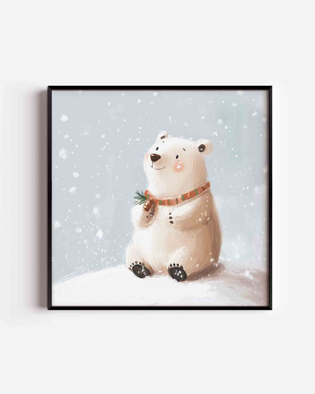 Schattige beer met sjaal – vierkante kinderposter als wanddecoratie