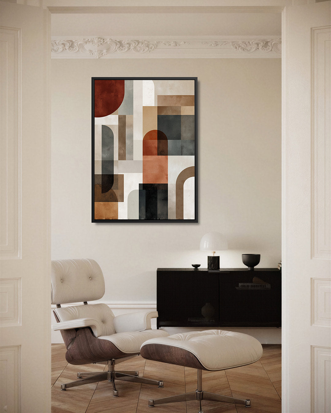 Geometrische vormen compositie – moderne staande wandkunst