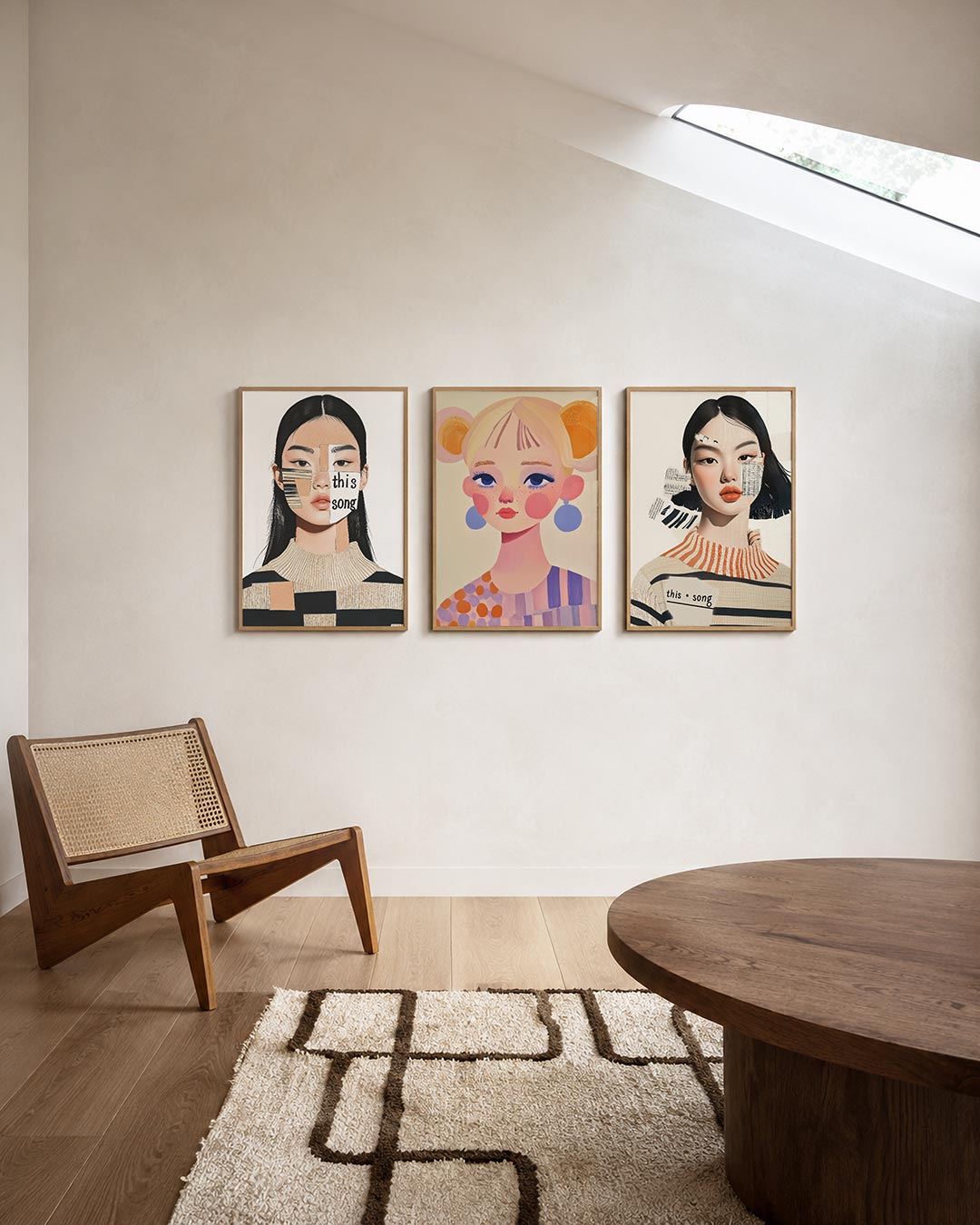 Collage portret posterset – derde productweergave – een intrigerend gezicht opgebouwd uit diverse vormen en