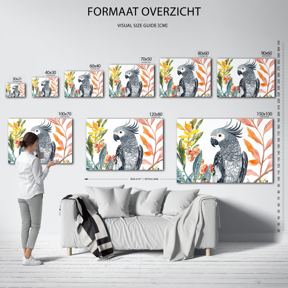 Papegaai en bladeren – liggende muurposter met dierenthema