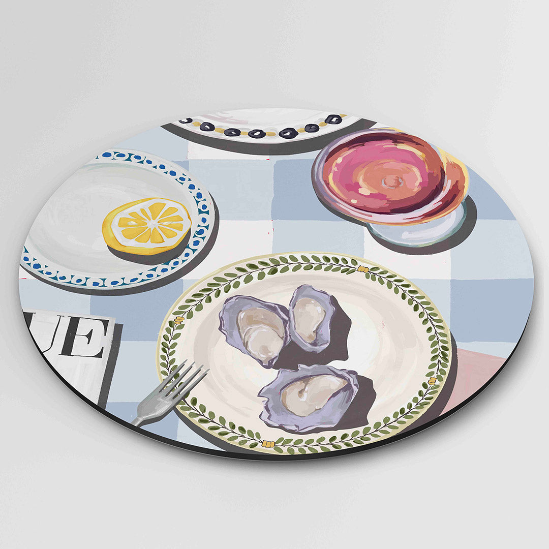 Oesters en citroen – ronde wanddecoratie met abstract ontwerp