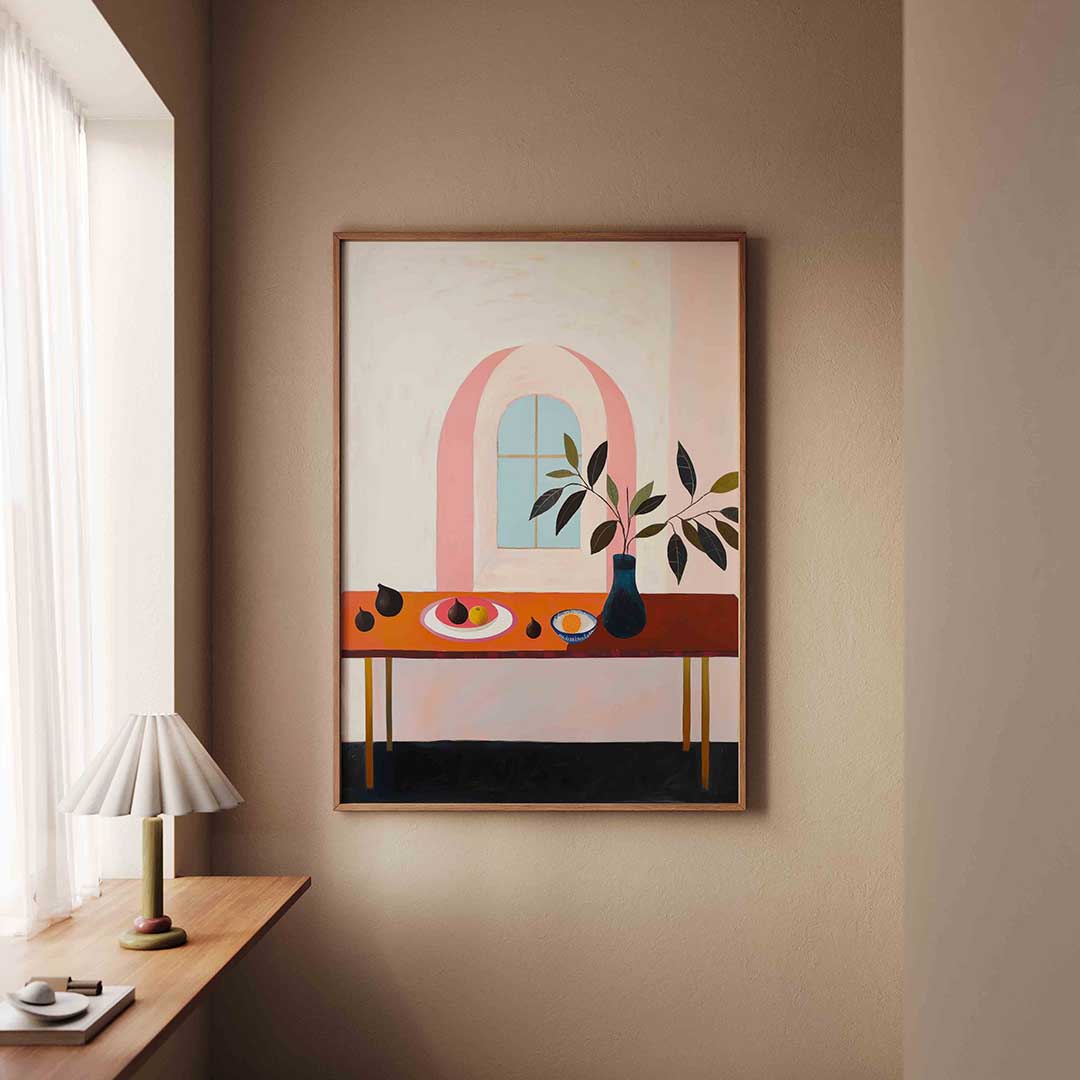 Stilleven met tafel en raam – staande jungle wanddecoratie van WallArtistic