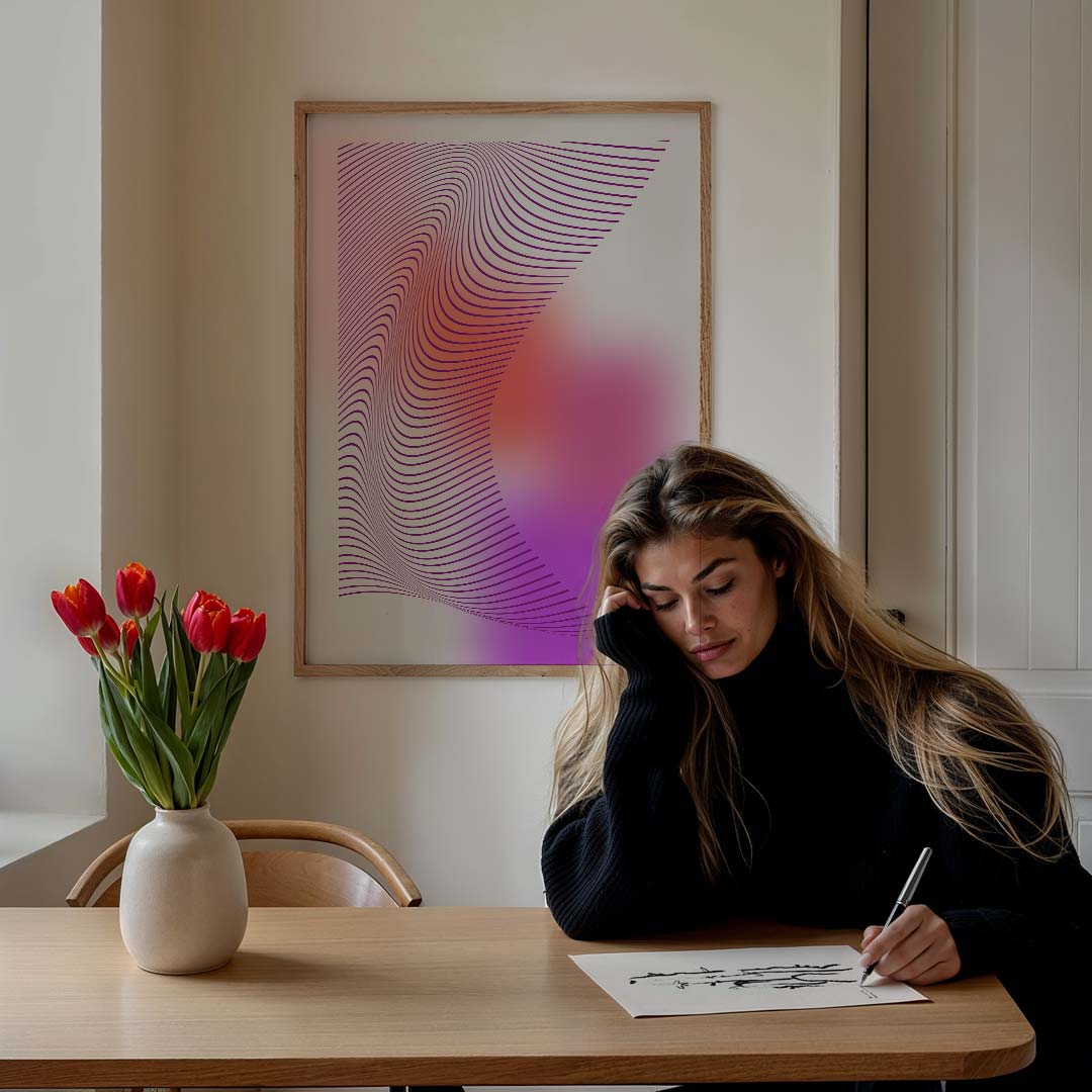 Moderne Golvende Geometrie – staande muurposter met kleurrijke abstracte vormen