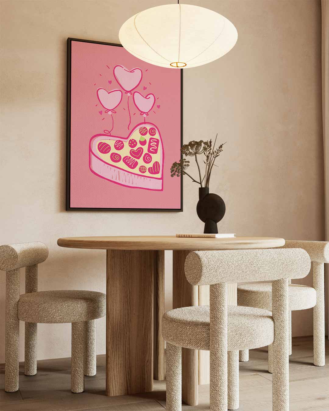 Liefdevolle Hartjes en Snoepjes – kunstwerk met zwarte baklijst