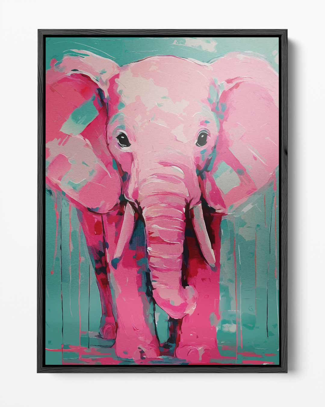 Vrolijke Roze Olifant – portret kunstwerk als wanddecoratie
