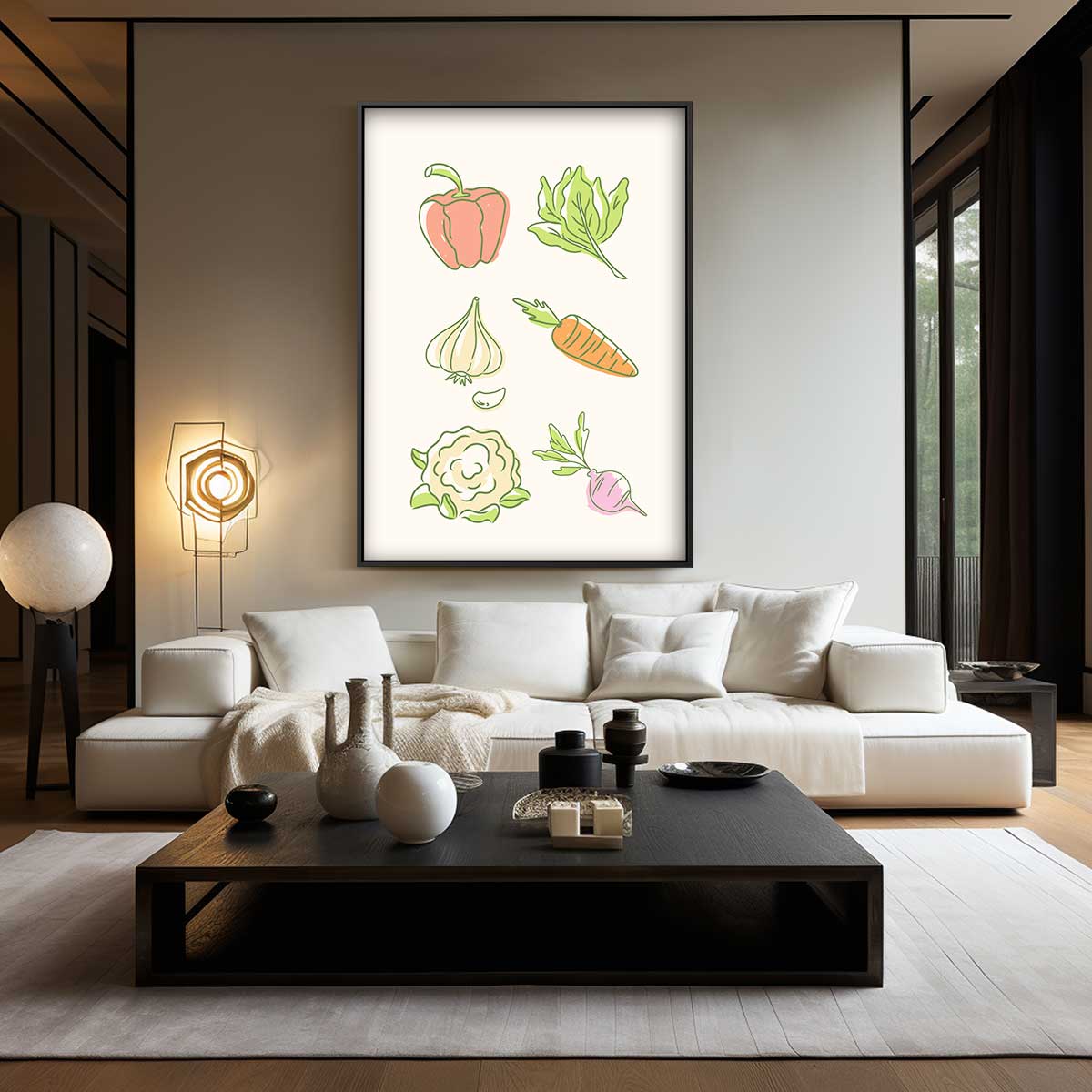 Vrolijke Groente Illustraties – kunstwerk met zwarte baklijst