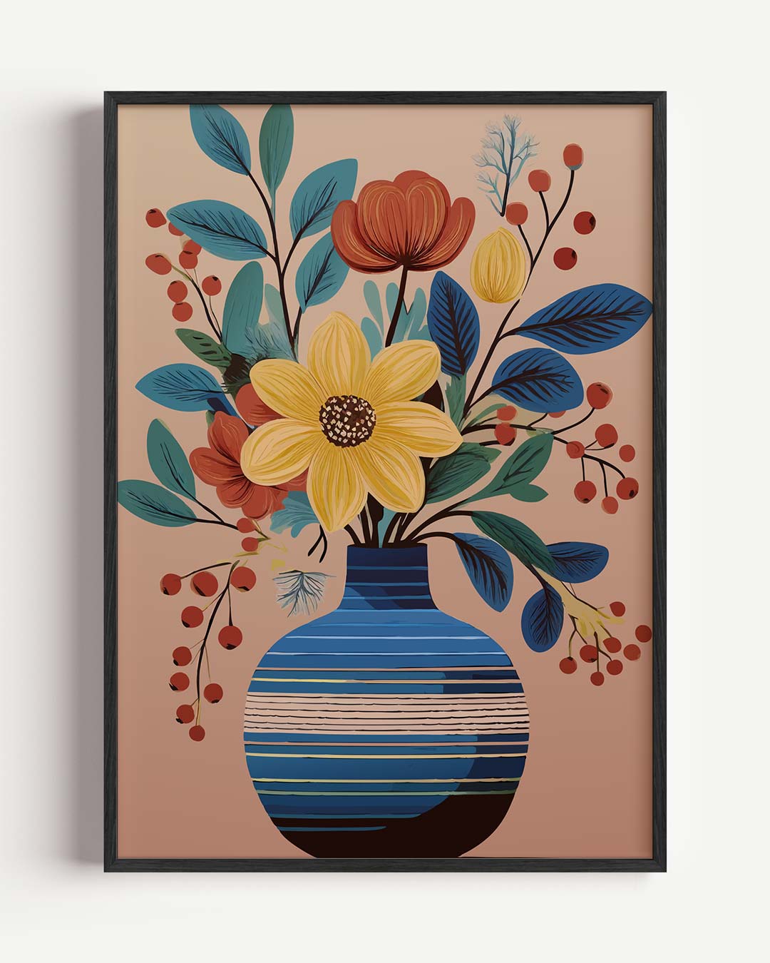 Bloemenpracht in Blauwe Vaas – bloemen portret poster als wanddecoratie