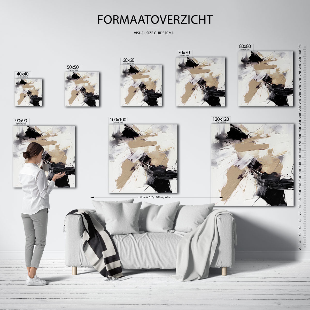 Abstracte beige en zwarte – vierkante muurposter met zachte abstracte vormen