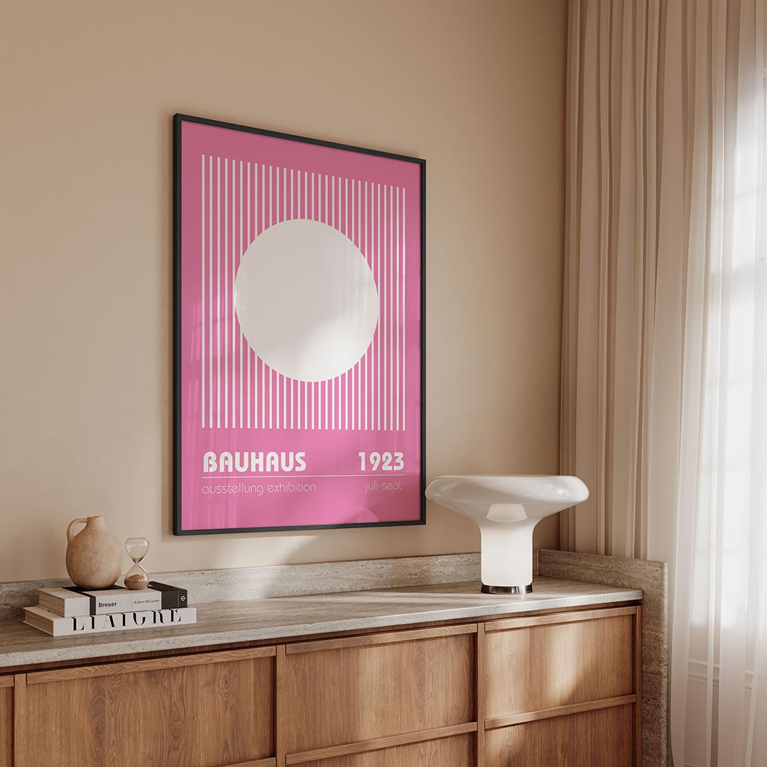 Lijnen en cirkel – geometrische Bauhaus poster in staand formaat