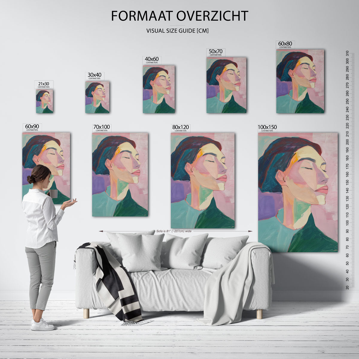Portret met gesloten ogen – staande muurposter met hedendaagse illustratie