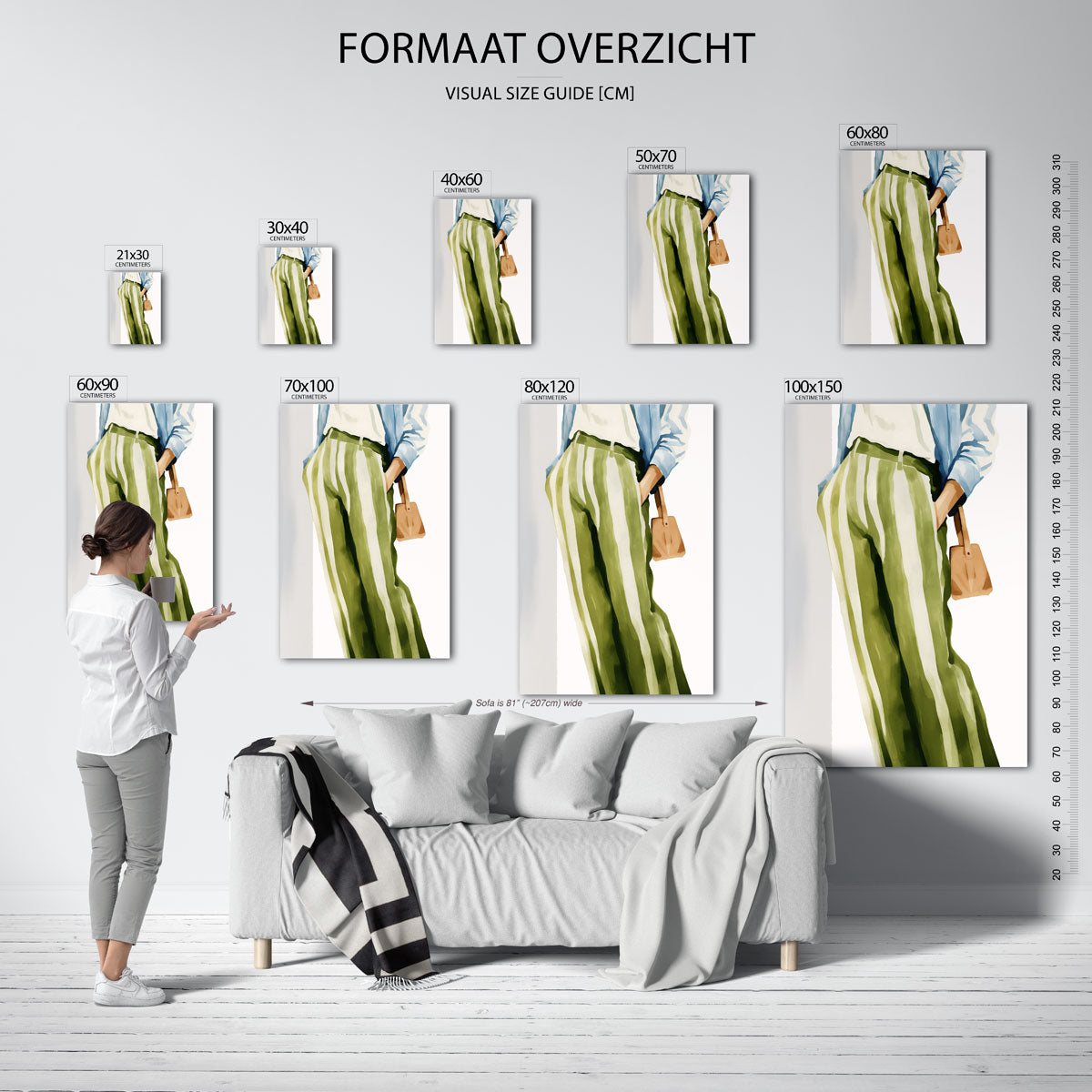 Gestreepte broek en tas – staande muurposter voor een modern interieur