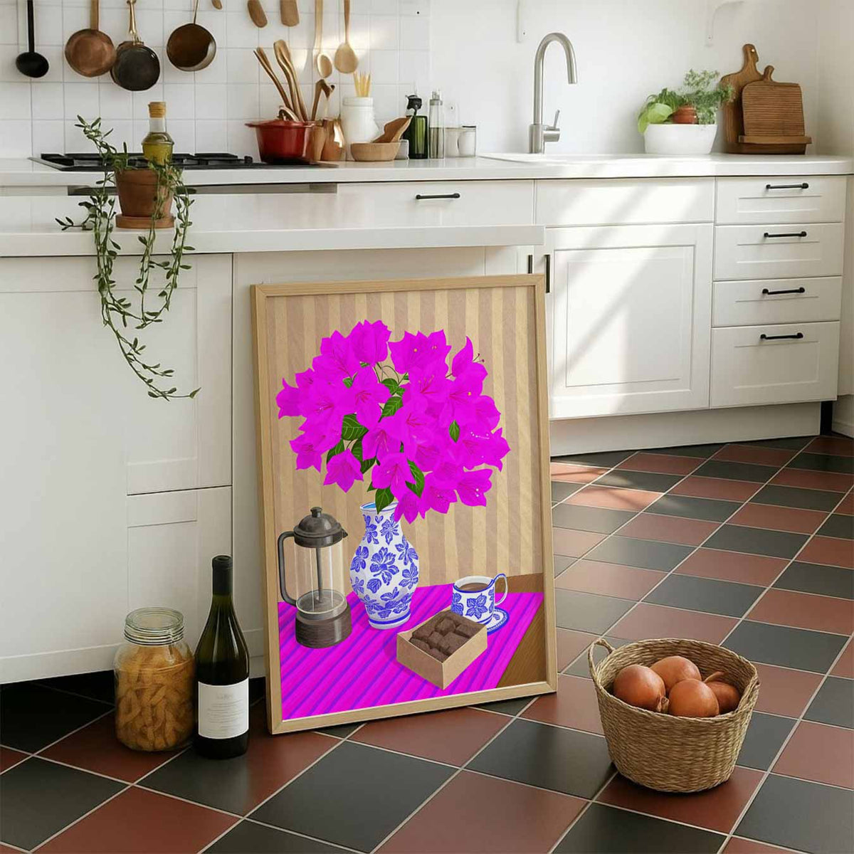 Bloemen en Koffie – staande muurposter voor keuken of eethoek