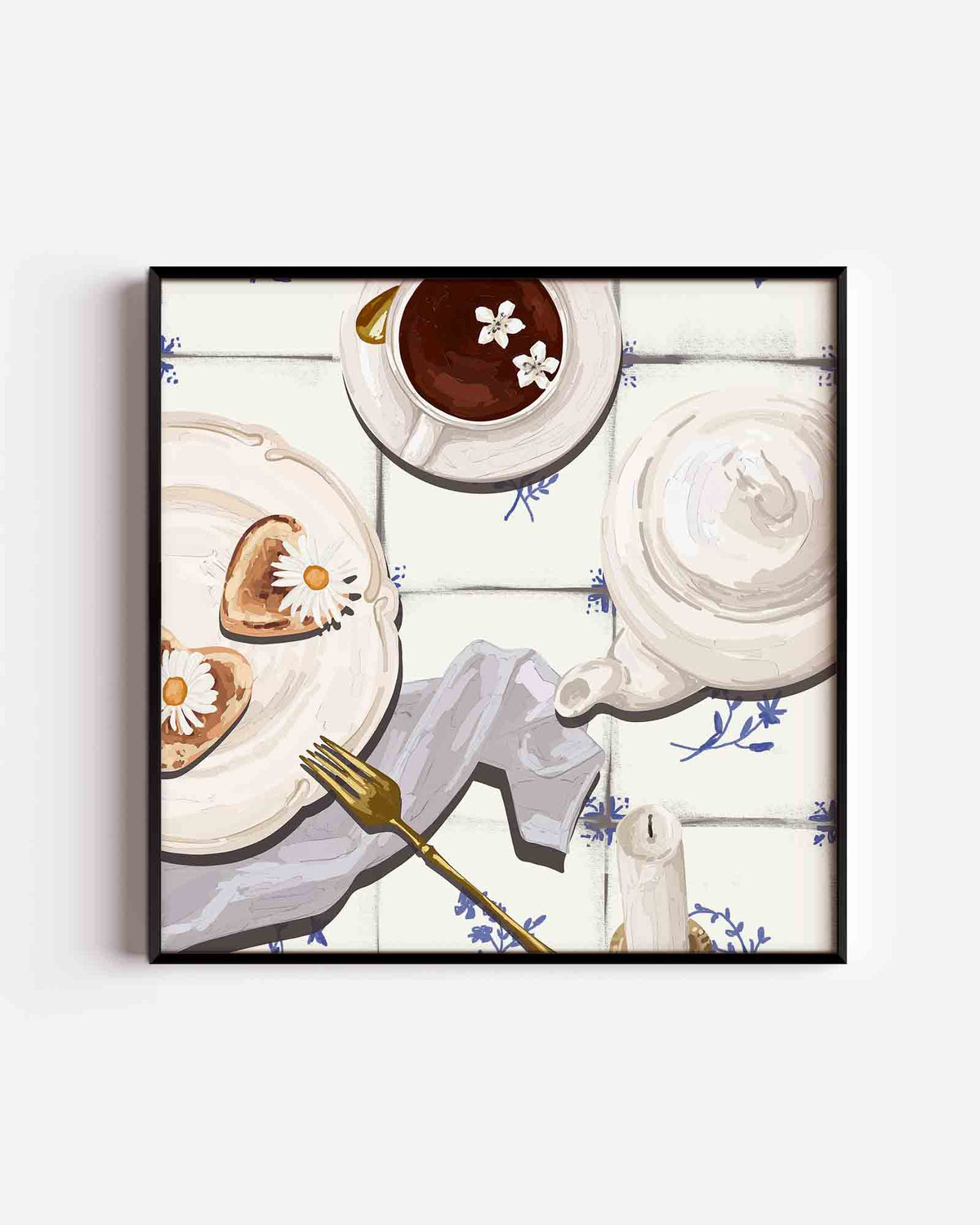 Ontbijt met bloemen – keuken vierkante poster als wanddecoratie