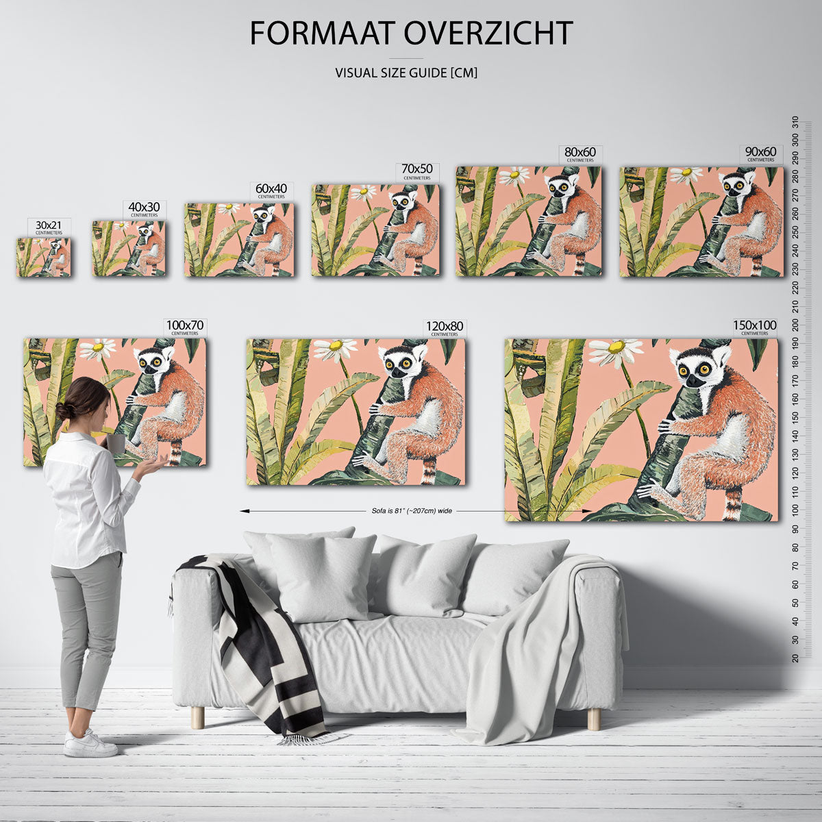 Lemur en bladeren – liggende muurposter met jungle thema