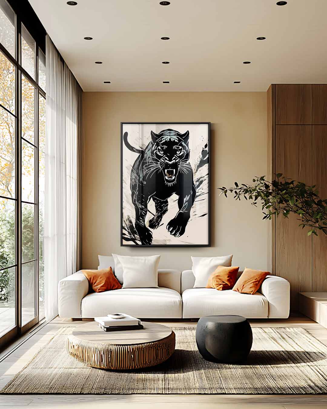 Wilde Zwarte Panter Kunstwerk – modern portret kunstwerk van WallArtistic