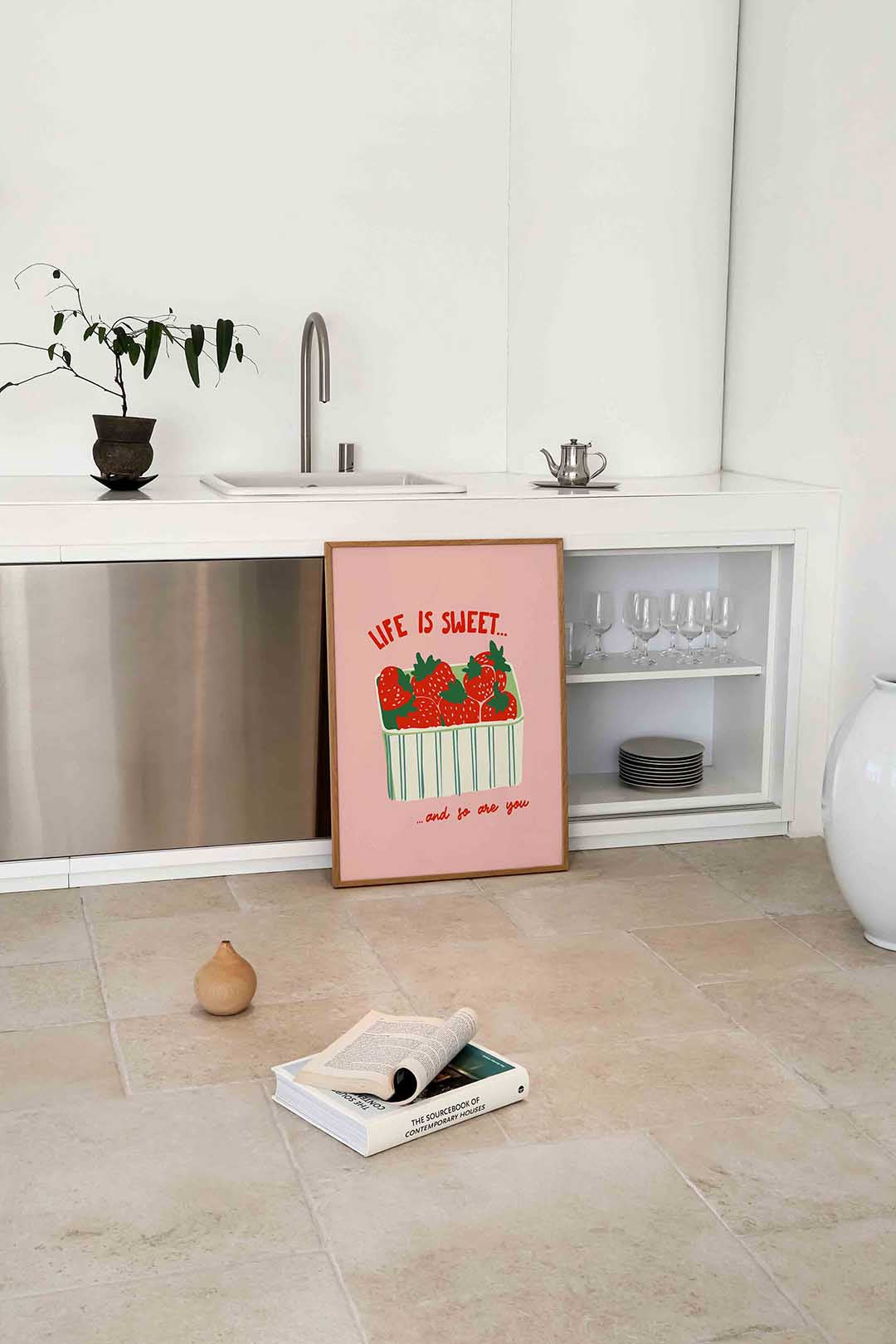 Aardbeien in mand – culinaire wandkunst als portret poster