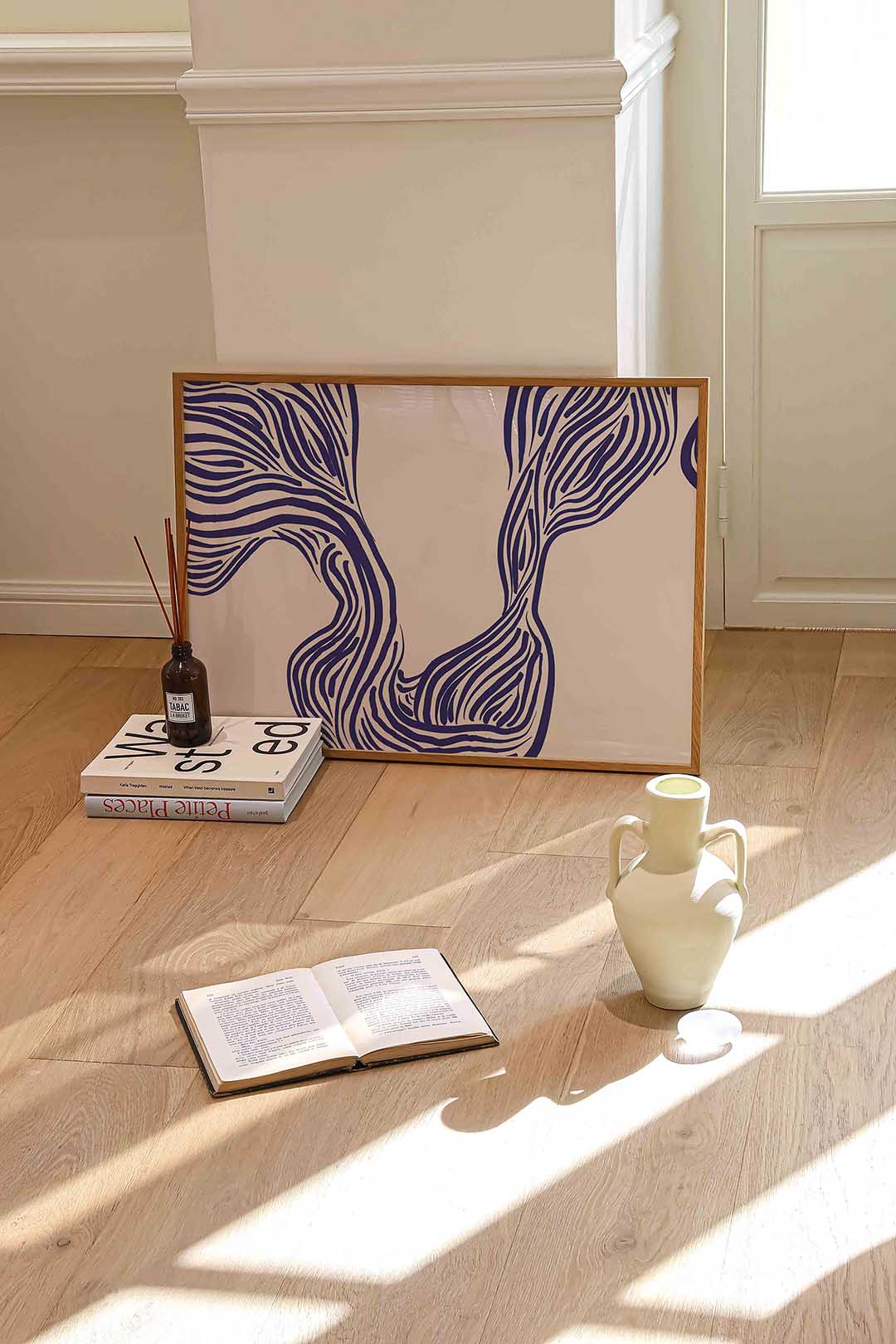 Golvende lijnen – liggende kleurrijke abstracte wanddecoratie van WallArtistic