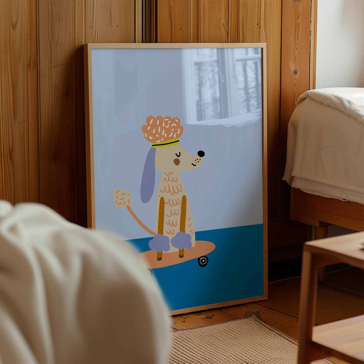 Schattige Hond op Skateboard – kinderposter in staand formaat
