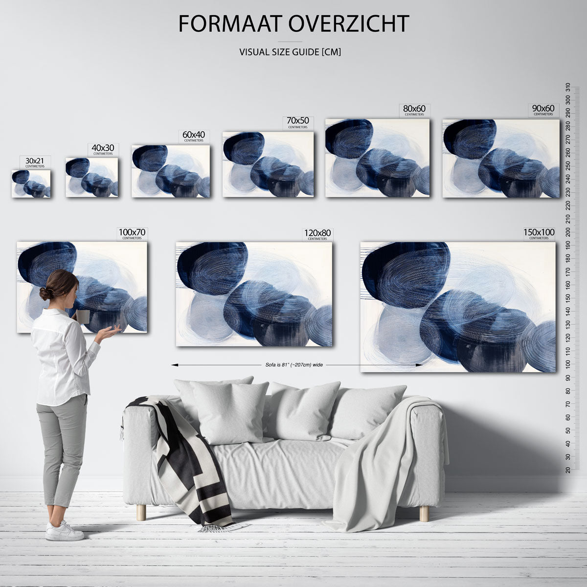 Abstracte blauwe vormen – liggende muurposter met abstracte vormen