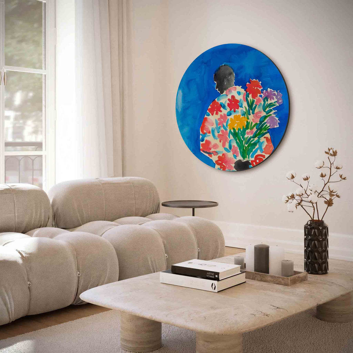 Bloemenfiguur – muurcirkel met abstracte texturen voor aan de muur