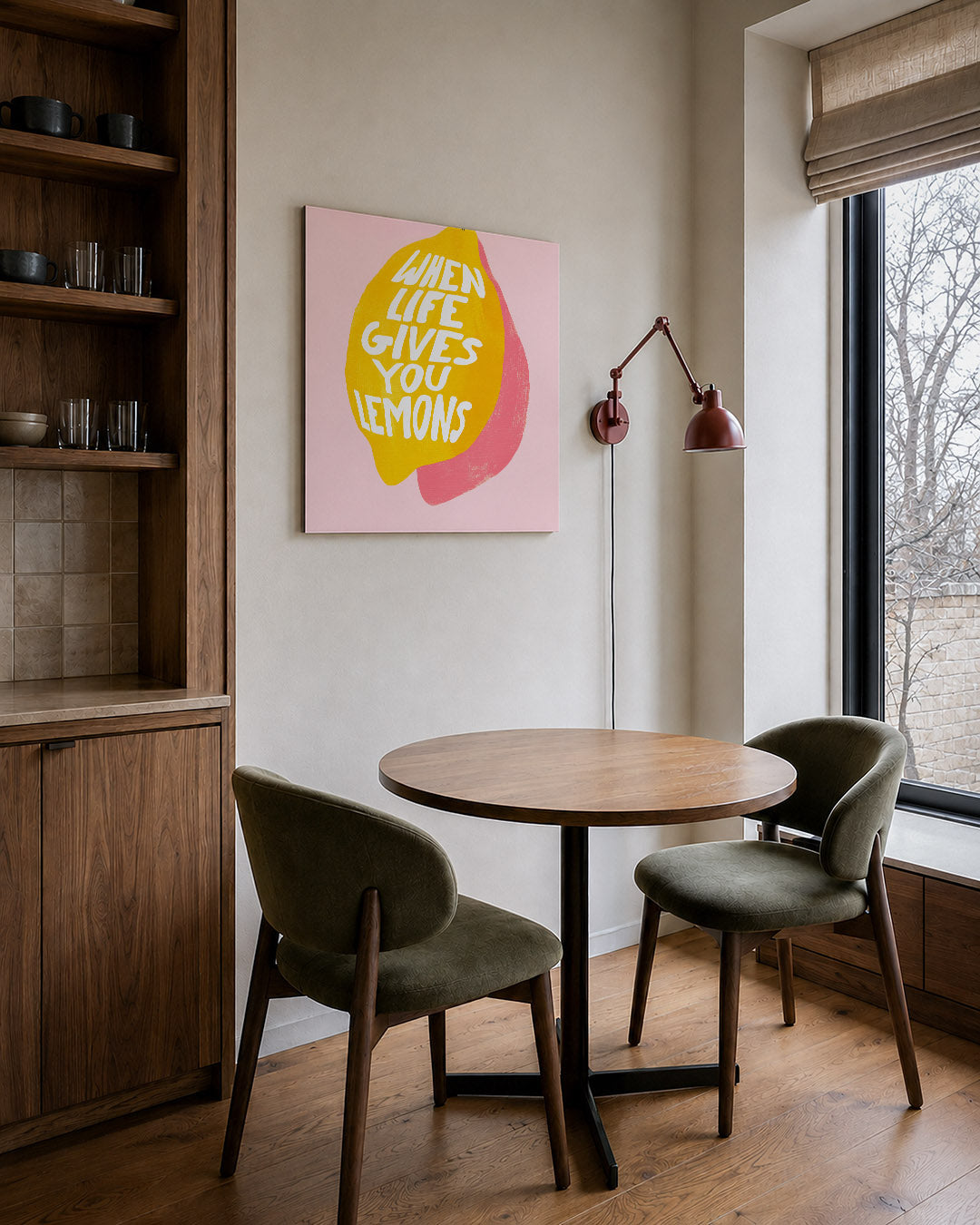 Citrus inspiratie kunstwerk – derde productweergave – dit kunstwerk toont een speelse compositie van een gele citroen met