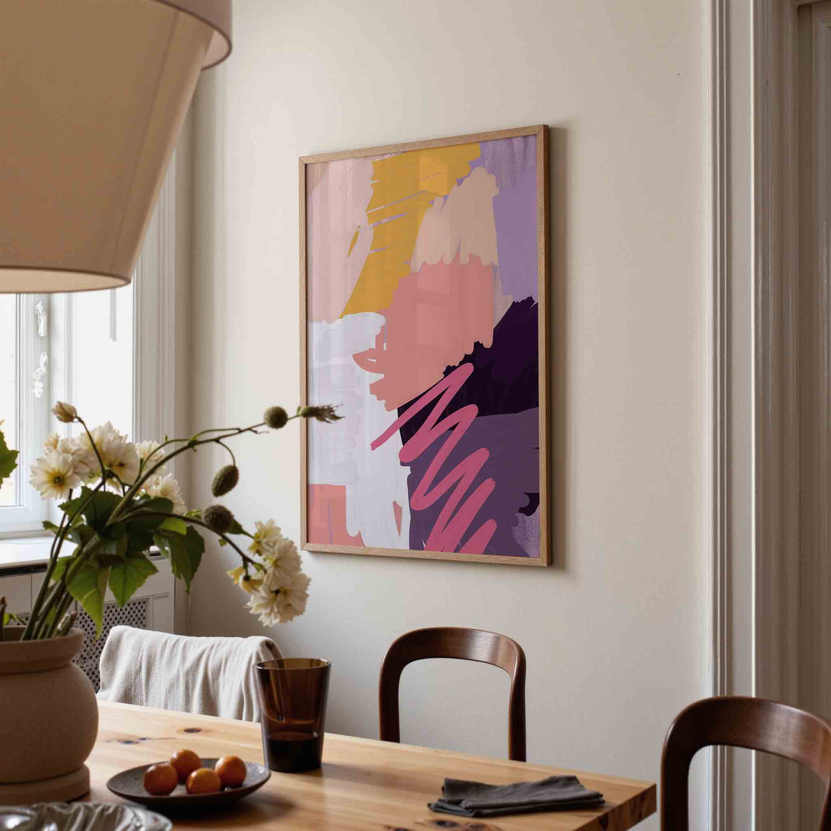 Abstracte penseelstreken – eigentijdse illustratie poster in staand formaat