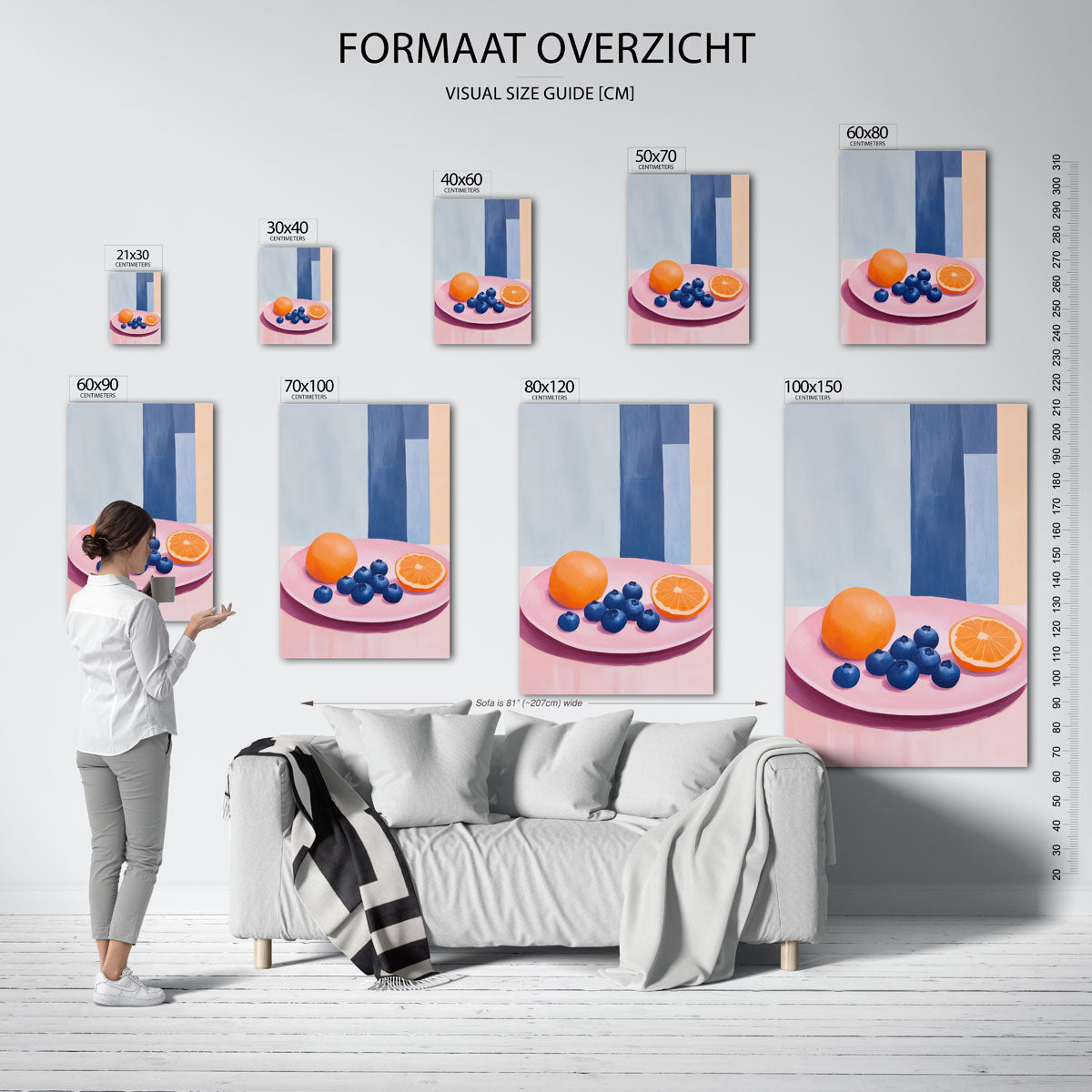 Fruit op roze bord – staande muurposter voor een modern interieur