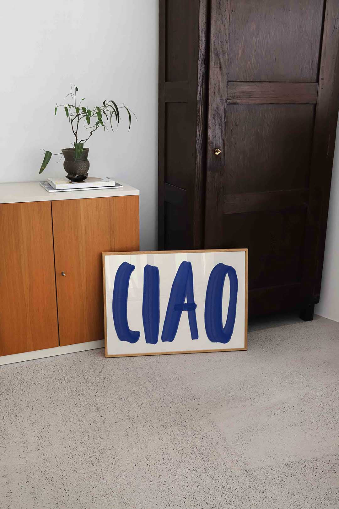 Ciao blauwe letters – hedendaagse illustratie als liggende poster