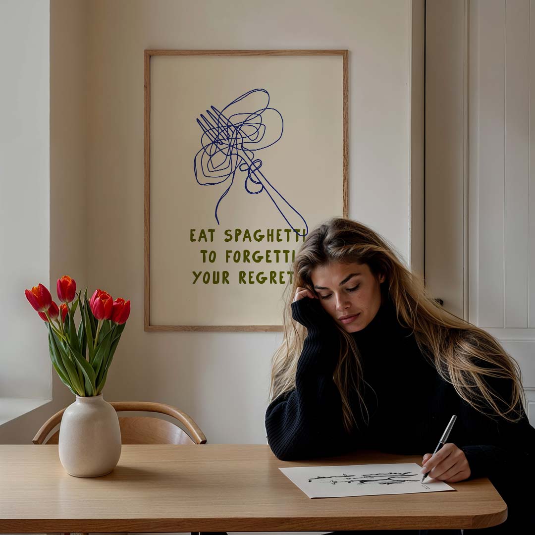 Spaghetti & Forgetti – culinaire wandkunst als portret poster